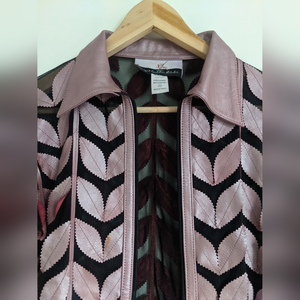UNIQUE Leather Studio Pink and Black Leaf Leather Jacket